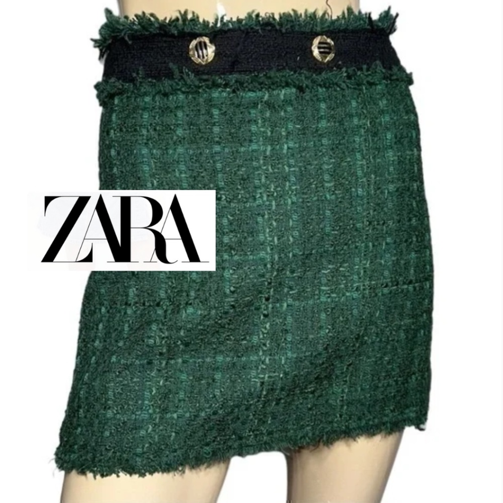 ZARA dark green/black tweed boucle mini skirt, XS  GD1137